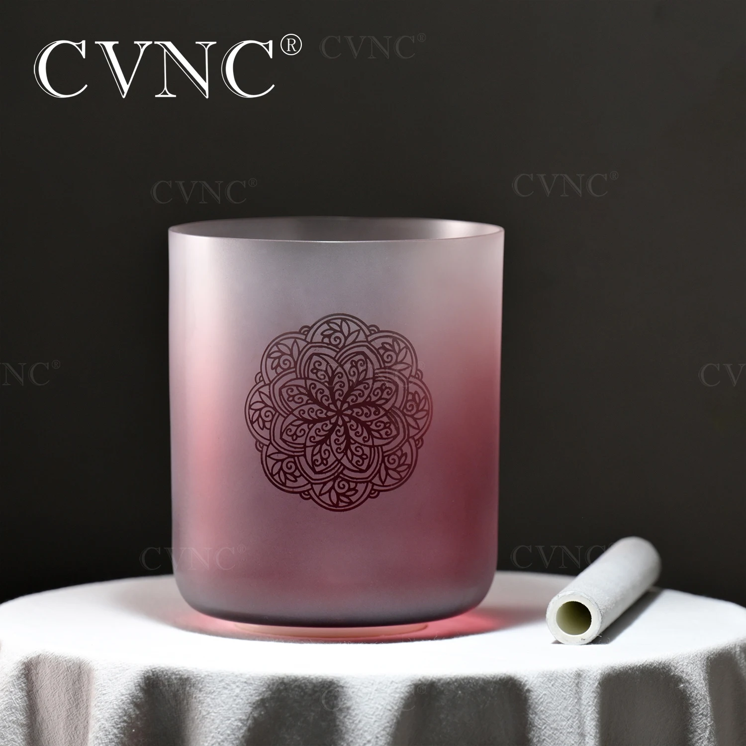 CVNC 7 Inch Bloomy Red Flower Romantic Quartz Alchemy Crystal Singing Bowl for Meditation and Sound Instrument with Mallet