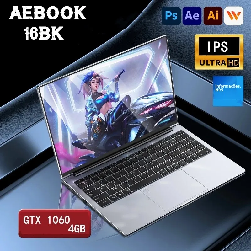 2024 16BK Intel 12th N95 Laptop Tela IPS de 15,6 polegadas 16G 32GB RAM NVIDIA GTX 1060 4G Computador de aprendizagem de escritório Windows 10 11 Pro