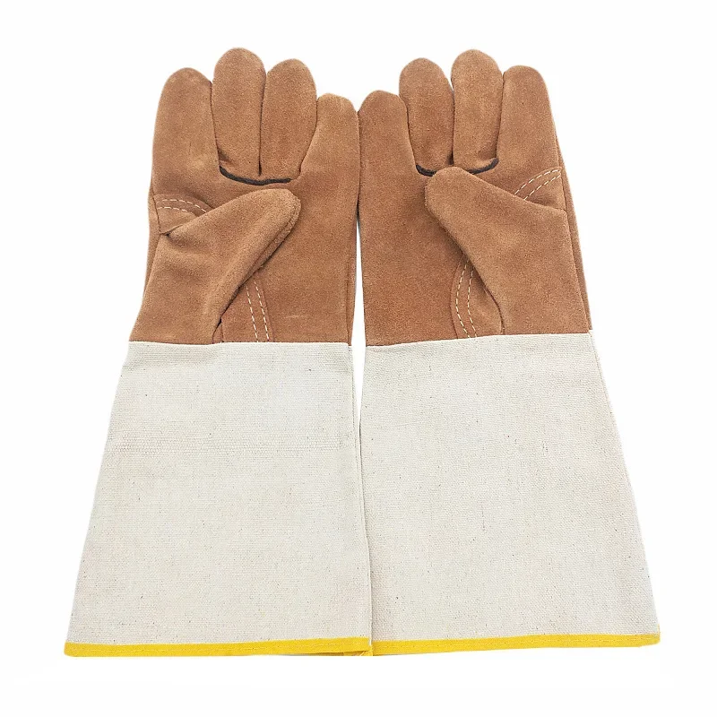 Welding Gloves Leather Long Wear-resistant Welding Welder Protective Gloves Canvas Sleeve Fur Pets Garden Gloves Work Safety