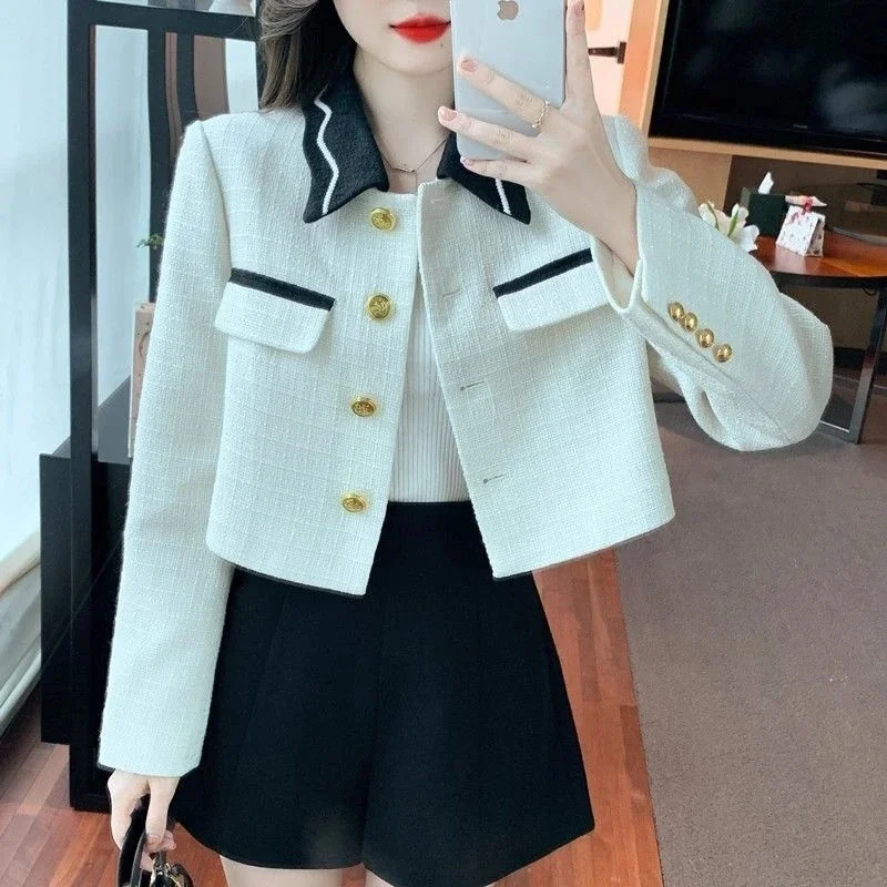 

2025 New Spring Autumn Jacket Top Women Small Fragrant Style Fashion Design Short Coat Temperament Color Contrasting coat Female