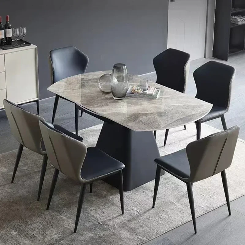 Extension Mechanism Dining Table Modern Turntable Rectangle Luxury Dining Tables 6 People Mesas Plegables Kitchen Furniture