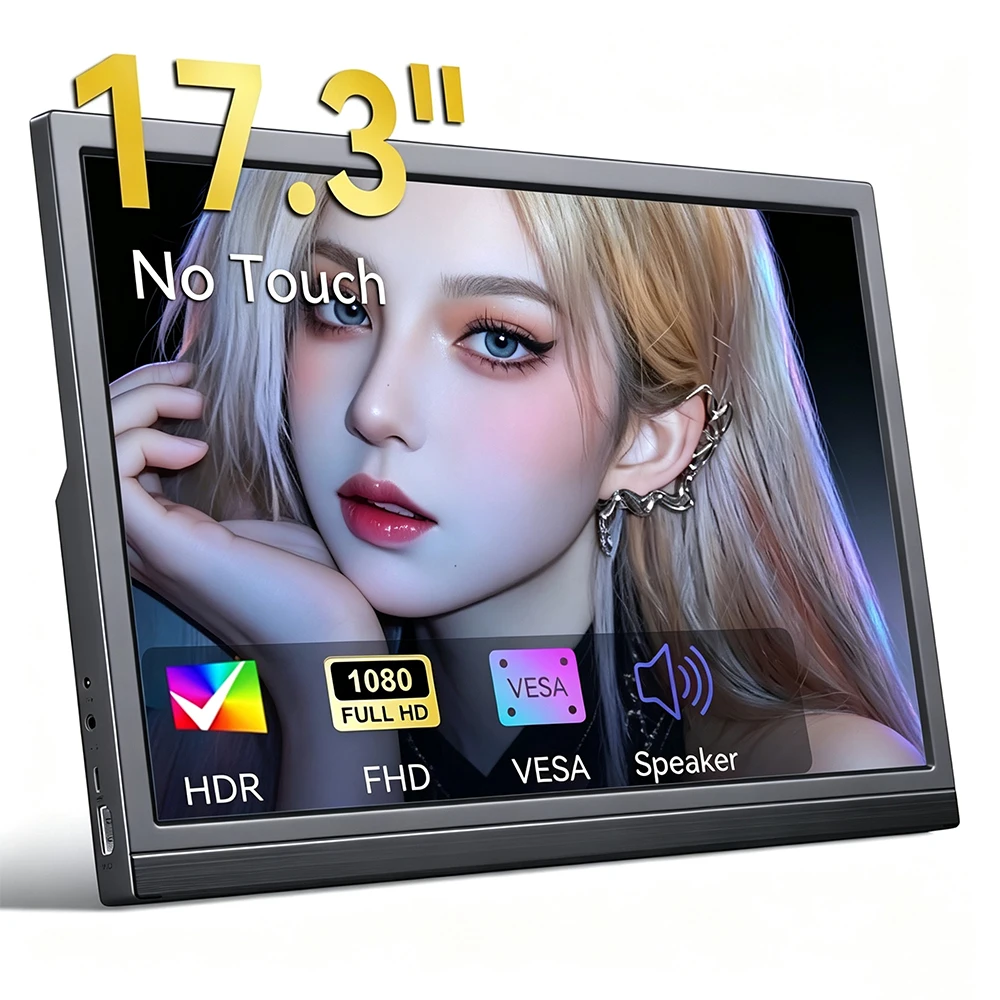 17.3-inch Portable Monitor 1920x1080 HD Screen Type-C HDMI Multi-Device Compatibility for Laptops Phones PS5 Switches