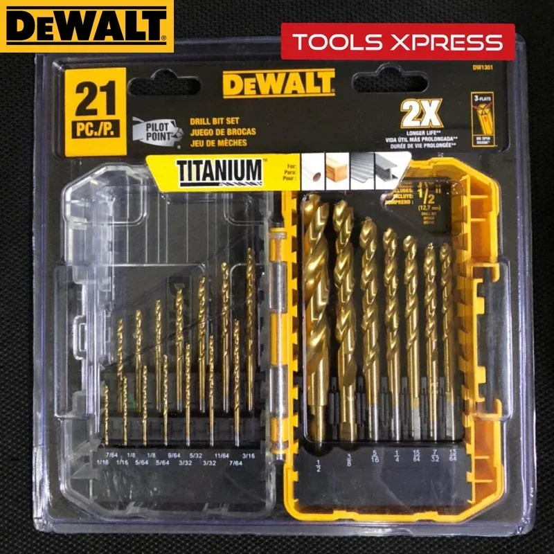 DEWALT Titanium Nitride Coated Drill Bit Set Pilot Point 21-Piece Twist Drill Bits Sets Dewalt Power Tool Accessories DW1361