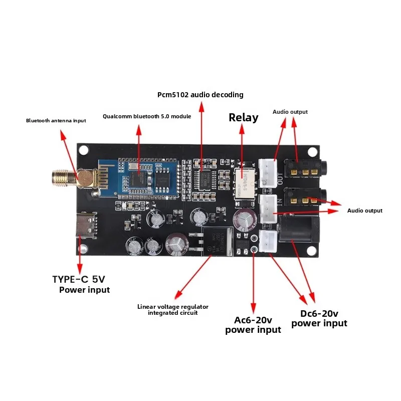 SOTAMIA 1PCS APTX QCC3034 Gemodificeerde Eindversterker Audio DIY Bluetooth 5.1 Lossless Decodering Board Nul Ruis PCM5102A