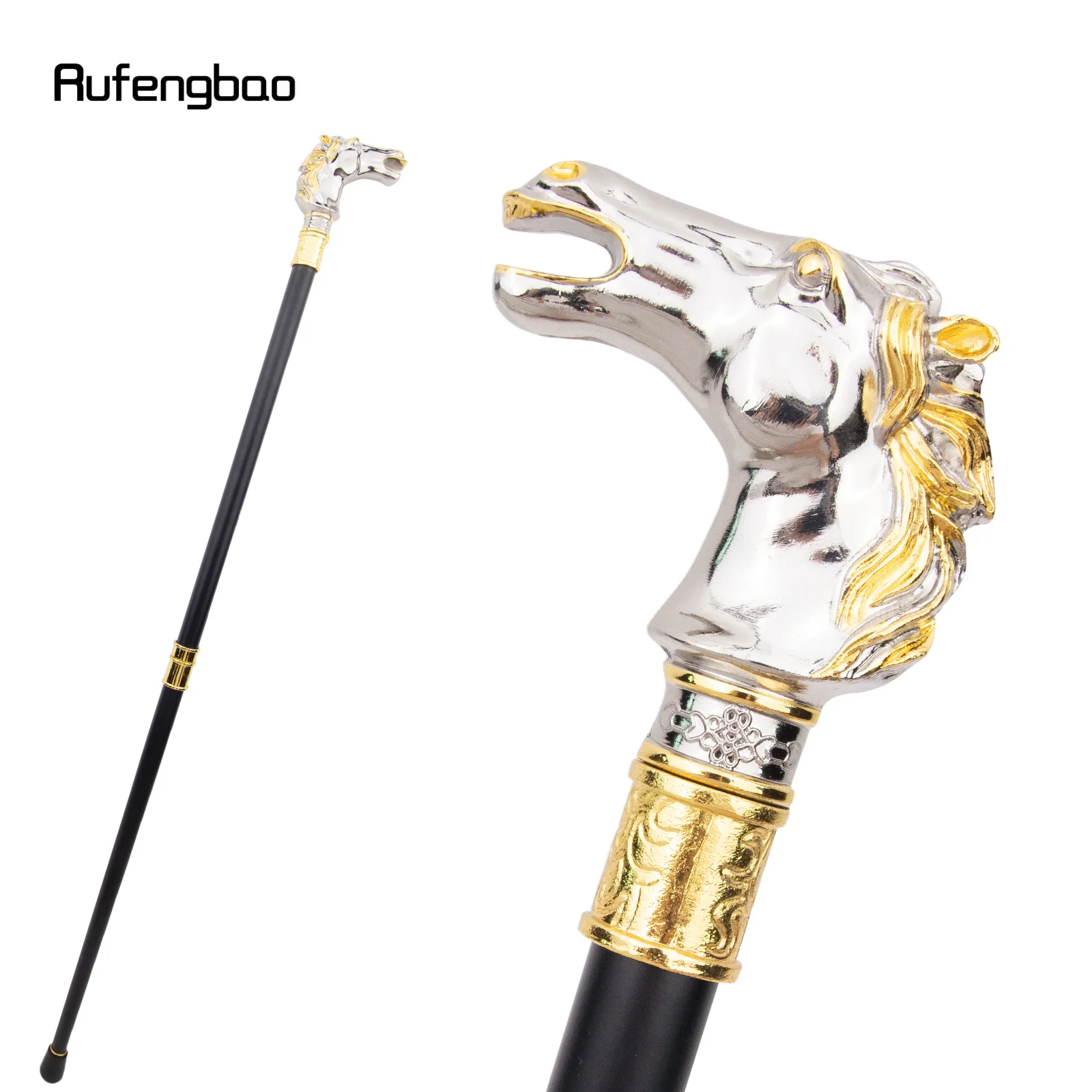 

Golden White Race Horse Bristle Fashion Stick Decorative Cospaly Vintage Party Fashionable Cane Performance Stage Cane 93cm