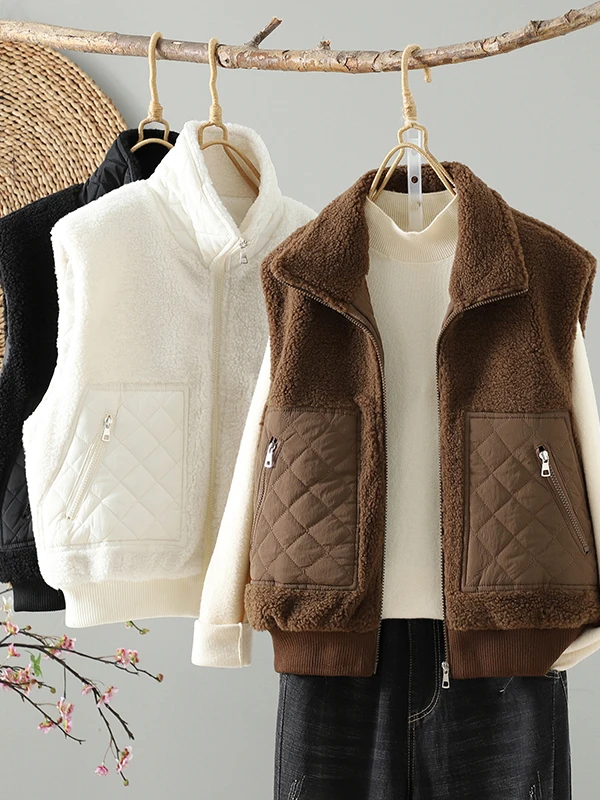 Warm Fleece Vest Women's New Autumn Winter Outerwear Double-sided Shaggy Vest Flip Collar Maternity Clothes Mommy Style