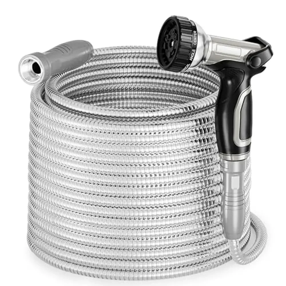 

Садовый шланг из нержавеющей стали 304, поворотная ручка 100 футов, легкая гибкая насадка для воды, сверхмощная насадка для двора, уличный вращающийся, прочный