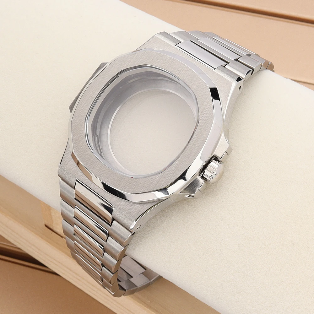 

for Mod Nautilus Square Watch Cases 316L Steel Watchbands Sapphire Glas For NH35 NH36 4r35 NH34 Movt Watch Spare Part glass back