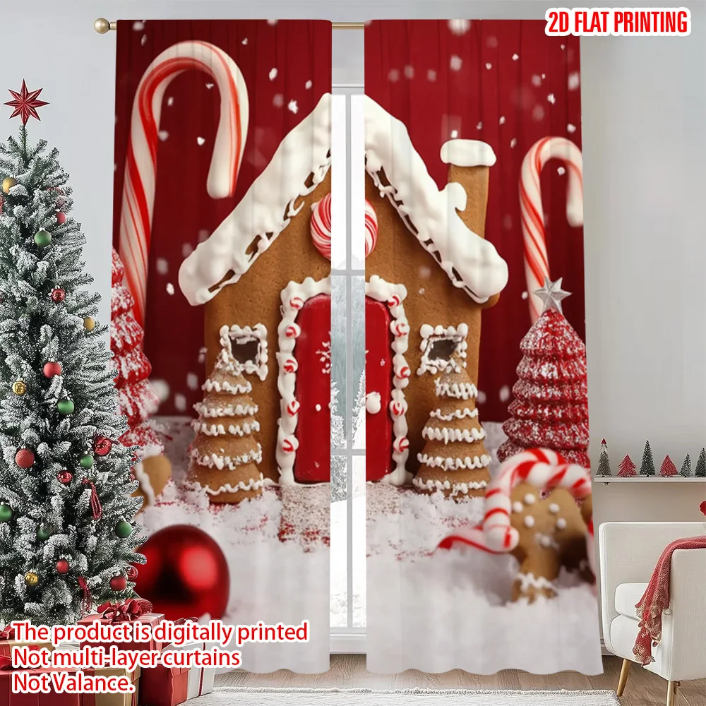 

2pcs 2D flat printing Merry Christmas Popular Curtains red Christmas1 Durable 100% Polyester Fabric Without Electricity