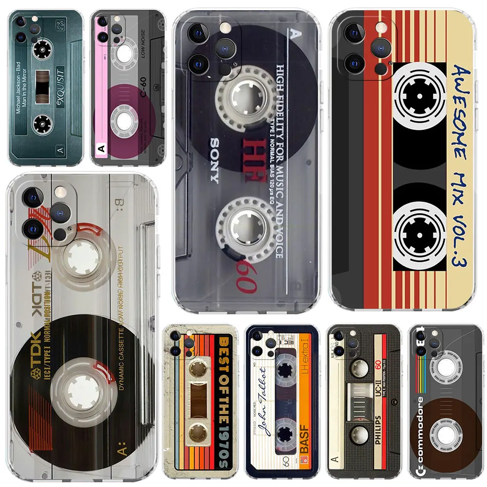 Clear Case For Apple iPhone 11 14 13 Pro 12 7 8 Plus SE 2022 XR X XS Max 6 6S Phone Cover Vintage Cassette Tape Retro Style