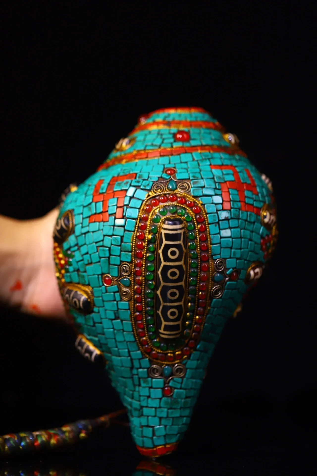 

8 "Коллекция тибетского храма, старая натуральная мозаика-раковина, драгоценный камень gZi, бусины, бирюзовый узор Ваджры, Будда, раковина, амулет, зал поклонения