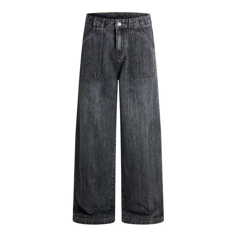 

Washed Man's Jeans Straight Original Denim Casual Trousers Work Pants Classical Grey Slim Brand Clothing Mens Apparel
