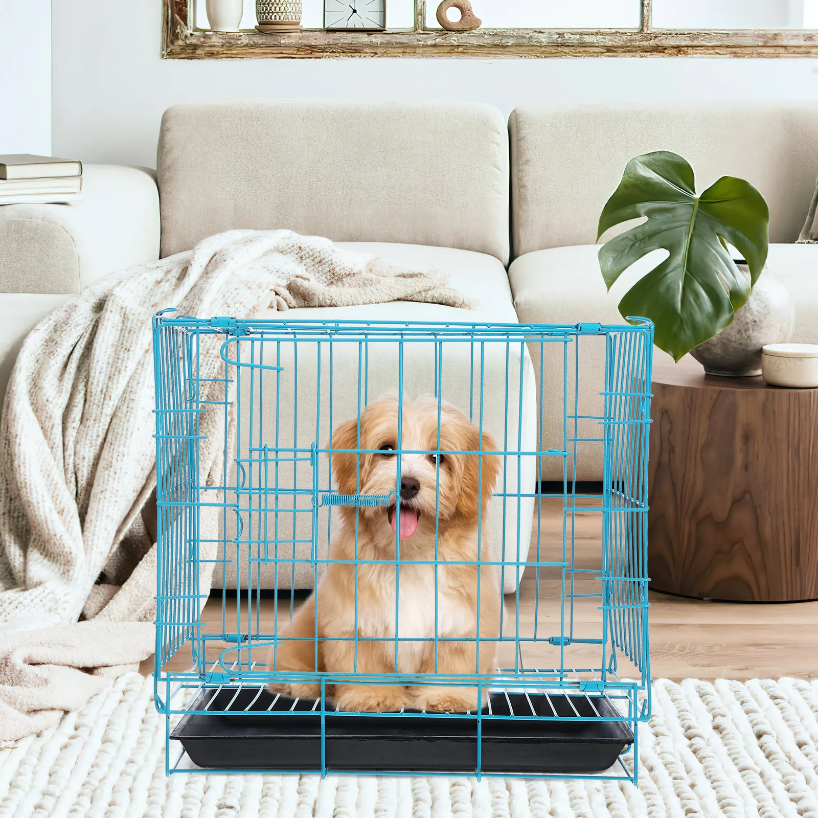 Dog Folding Cage Pet Metal Puppy Blue Carrier Crate Collapsible Foldable Playpen