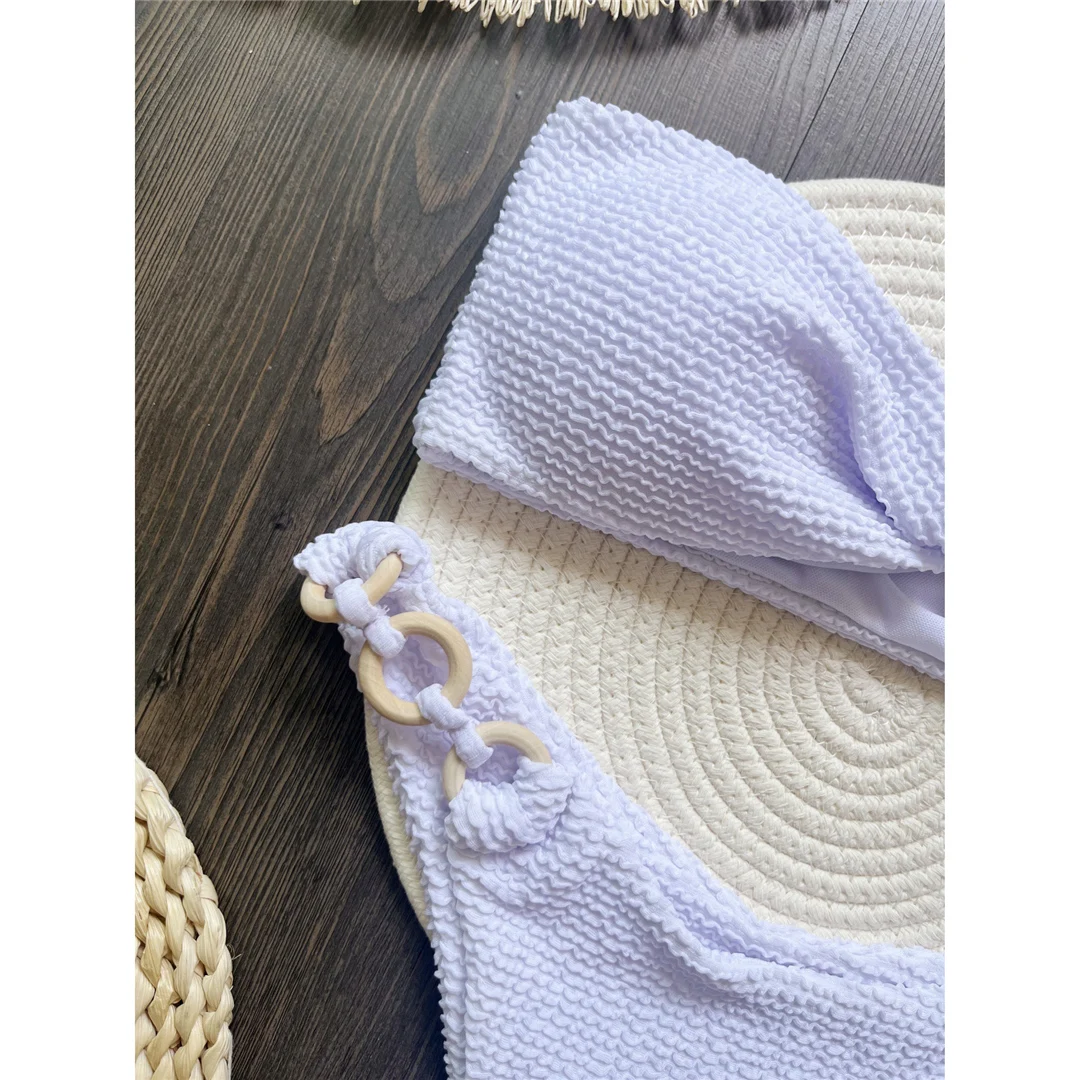 Gefältiger, einseitig gepolsterter Bikini, Damen-Badeanzug, zweiteiliger Bikini-Set, Badebekleidung, Badeanzug, Schwimmanzug V6047 – Detail 19