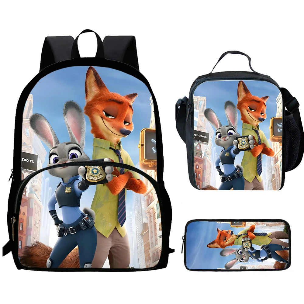 

Cartoon Zo-ot-op-ia Child Backpack with Front Pocket,Lunch Bags,Pencil Bags for Aged 5-10,Cartoon School Bags for Boys Girls