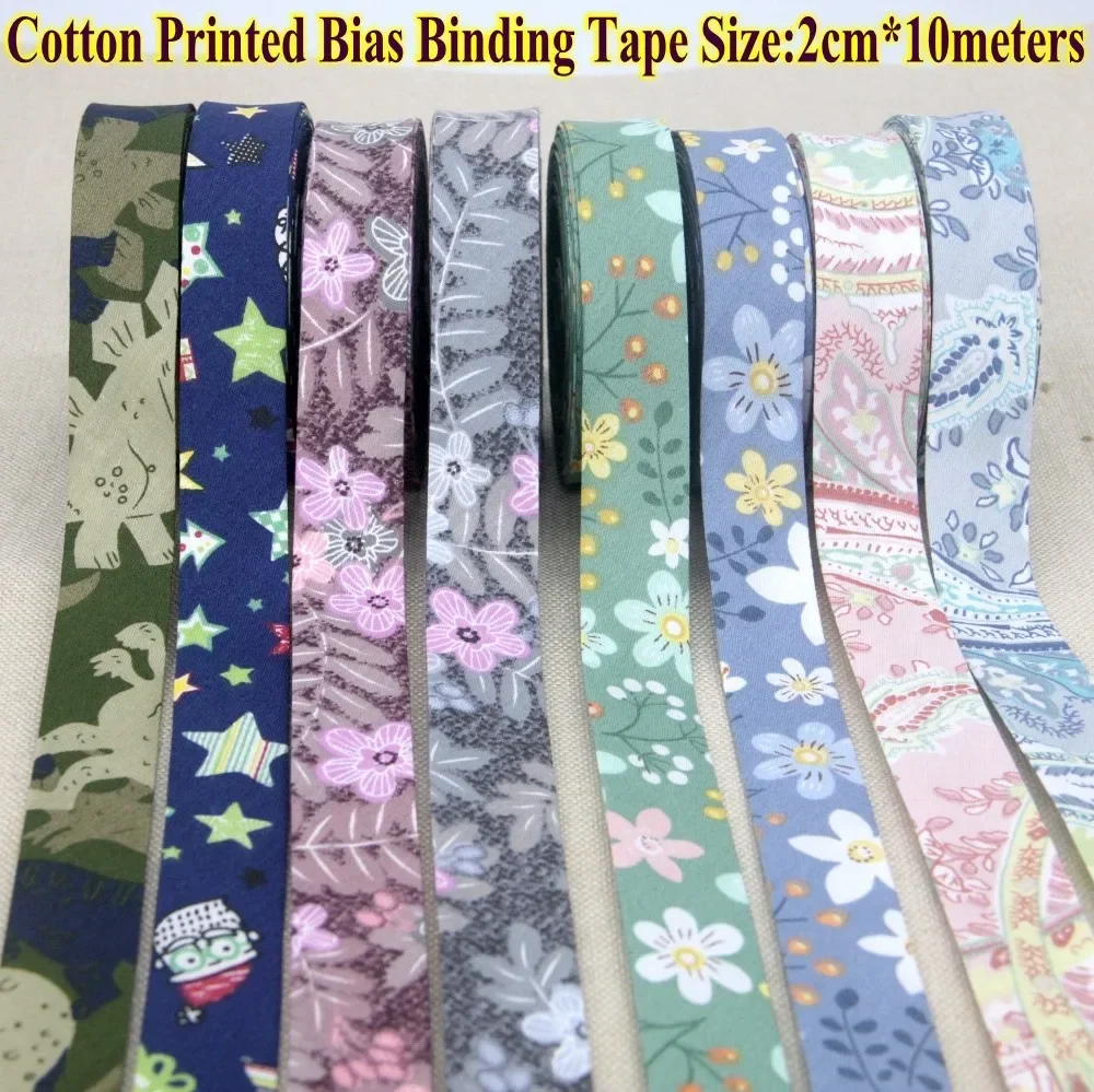 DIY Apparel Sewing Cotton Fabric Cutting Tape Bias Tape Size 2cm *10meters Printed Design Flowers Leaves Hearts