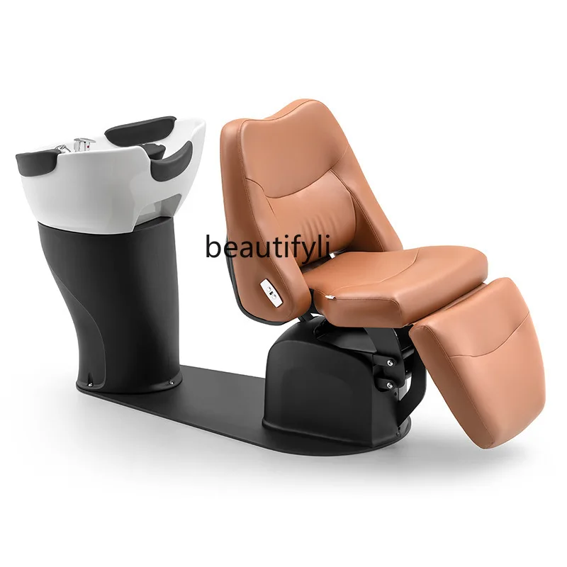 

Hair Salon Shampoo Chair American High-End Barber Shop Electric Lifting Rotatable Flushing Bed