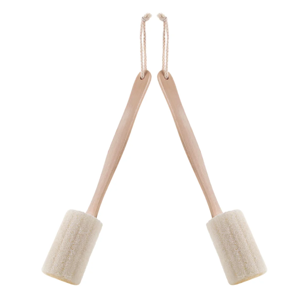 

2 Pcs Back Scrubbing Brush Loofah Scrubber Take Bath Exfoliating Long Handled Wood