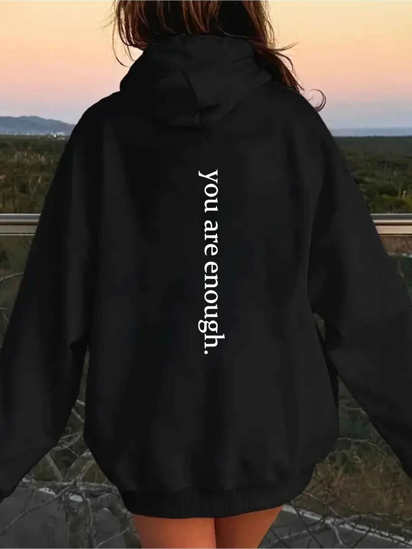 

Special promotion! Elegant women's clothing - "YOU ARE ENOUGH" printed sweatshirt with long sleeves and hood.