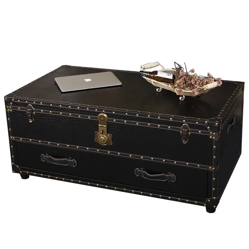 

European Retro 3 Drawn Old Tea Table European Leather Case Clothing Shop Props Coffee Table Clubhouse Hotel Homestay Tea Table