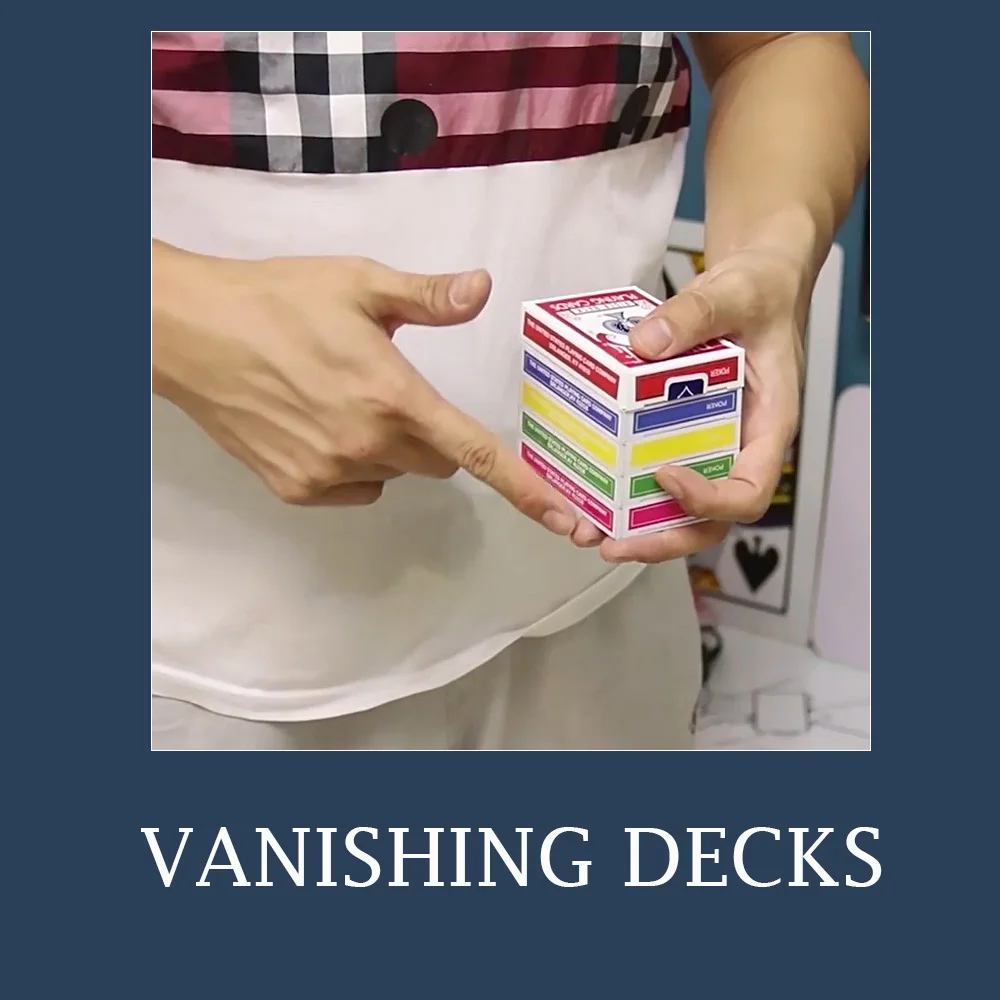 

Vanishing Decks (Multicolor) Magic Tricks Fours Decks Vanishes into One Deck Card Magia Close Up Illusions Mental Gimmicks Props