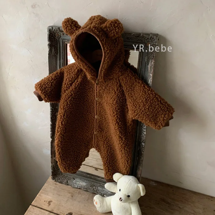 Autumn And Winter Infant Lamb Cashmere One-piece Clothes Thickened Warm Baby Crawling Clothes