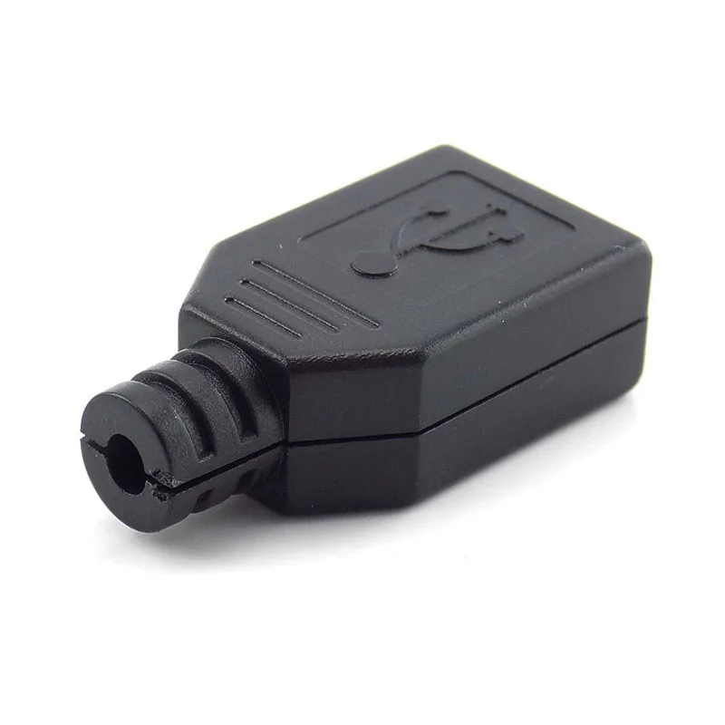 Conector hembra USB 2,0 tipo A de 4 pines, cubierta de plástico negro, tipo soldadura, cable conector DIY C4