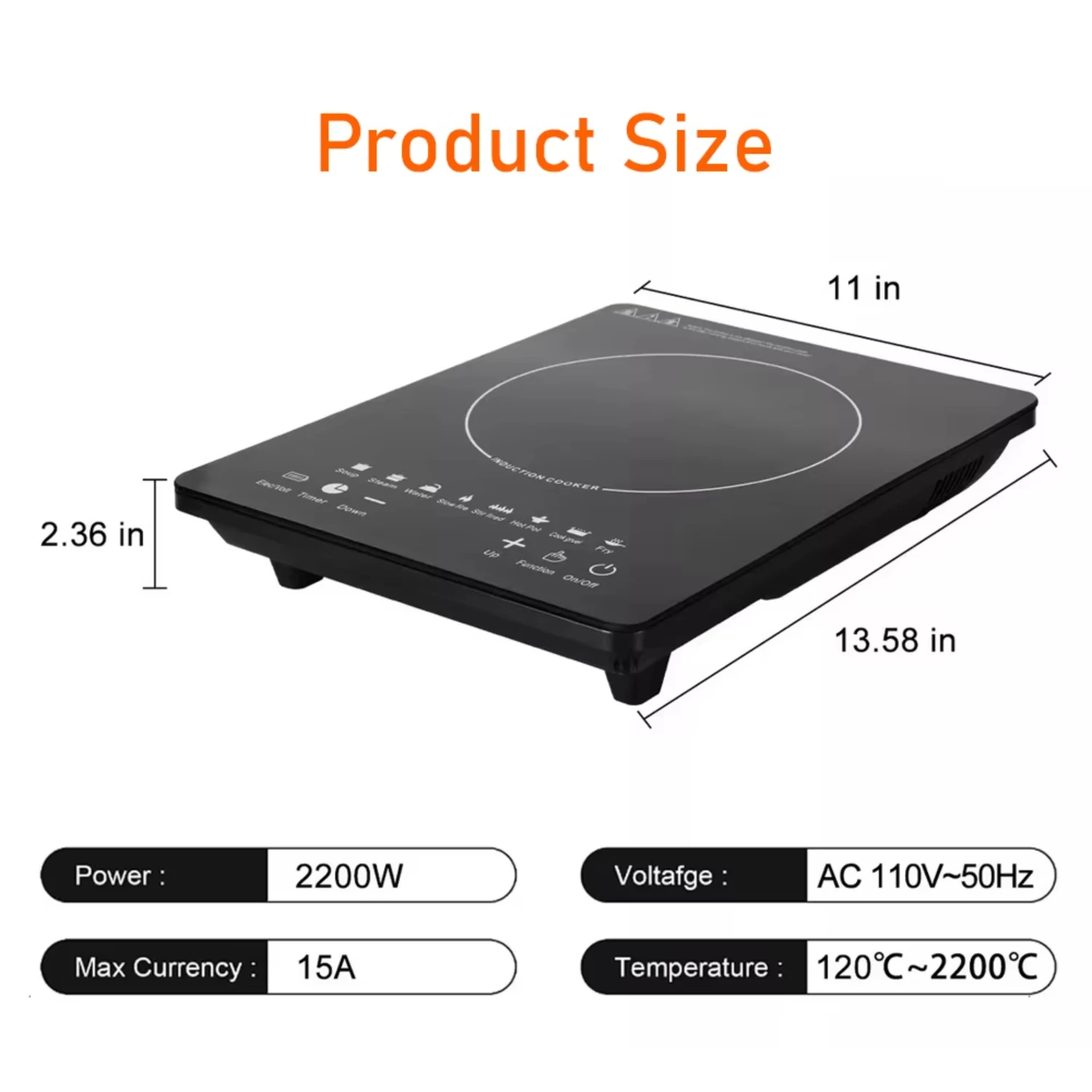 Kompor induksi penghemat energi, kompor rumah tangga luar ruangan cerdas US110V/2200W, dapat menggoreng steak, susu panas, dll., dapur mudah