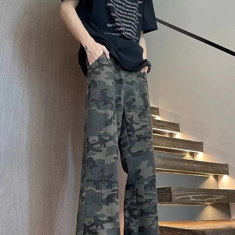 Men's Camouflage Cargo Jeans Straight Leg Baggy Pants Vintage Streetwear Y2K Casual Denim Trousers Spring Hip Hop