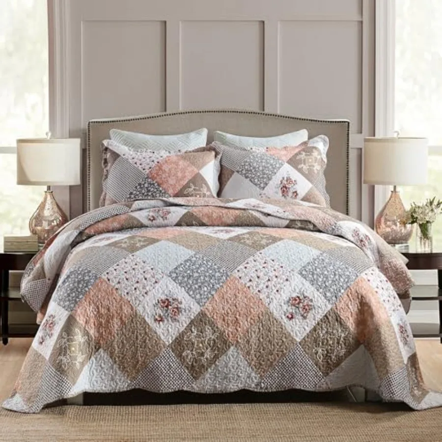 

Комплект постельного белья Queen Size - 3-х предметный набор из микрофибры, двусторонние покрывала, лоскутные покрывала, цветочный дизайн, всесезонные одеяла.