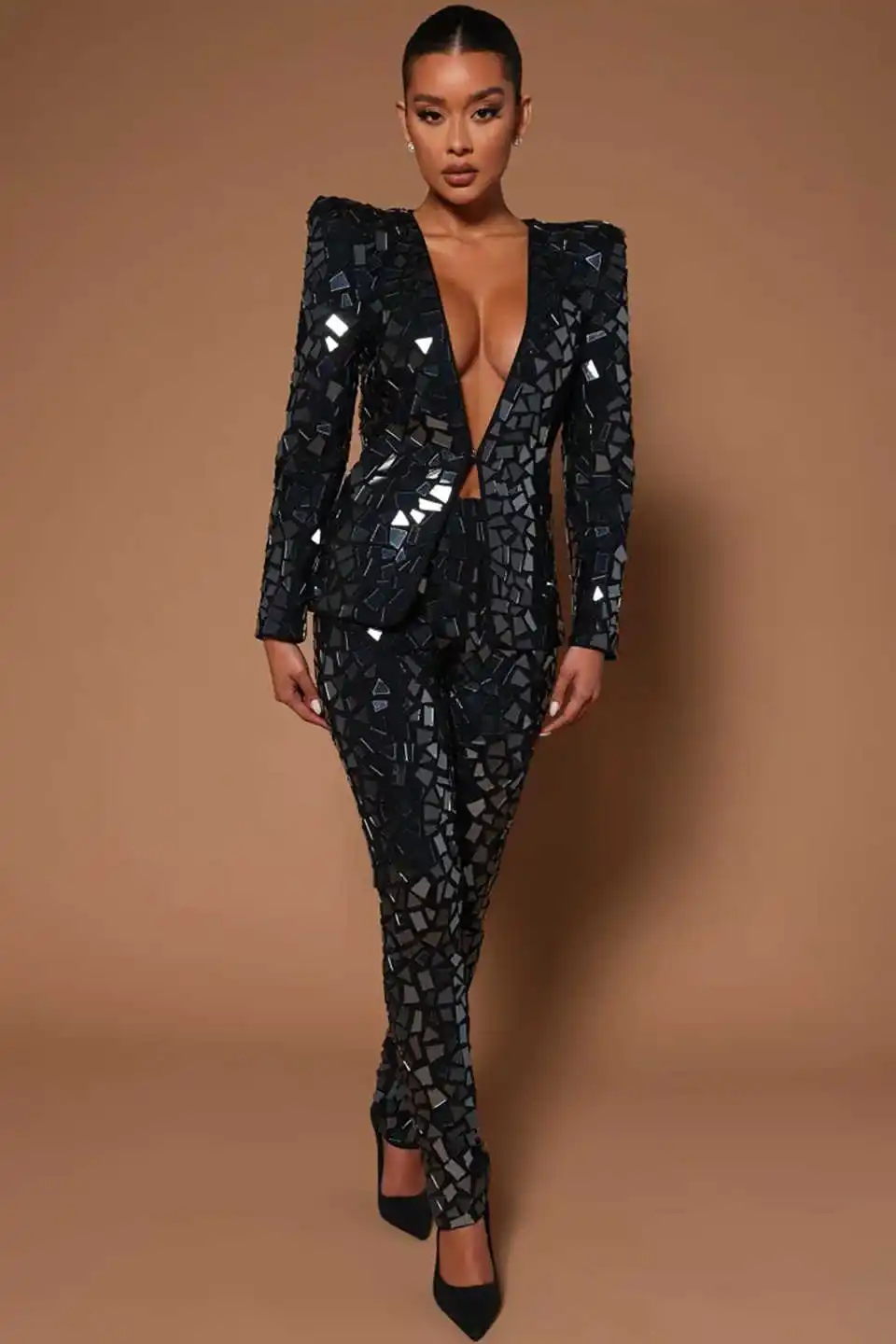 デザイナービッグダイヤモンド女性パンツカスタマイズビーズレディプロムイブニングゲストフォーマルウェア写真撮影スーツ