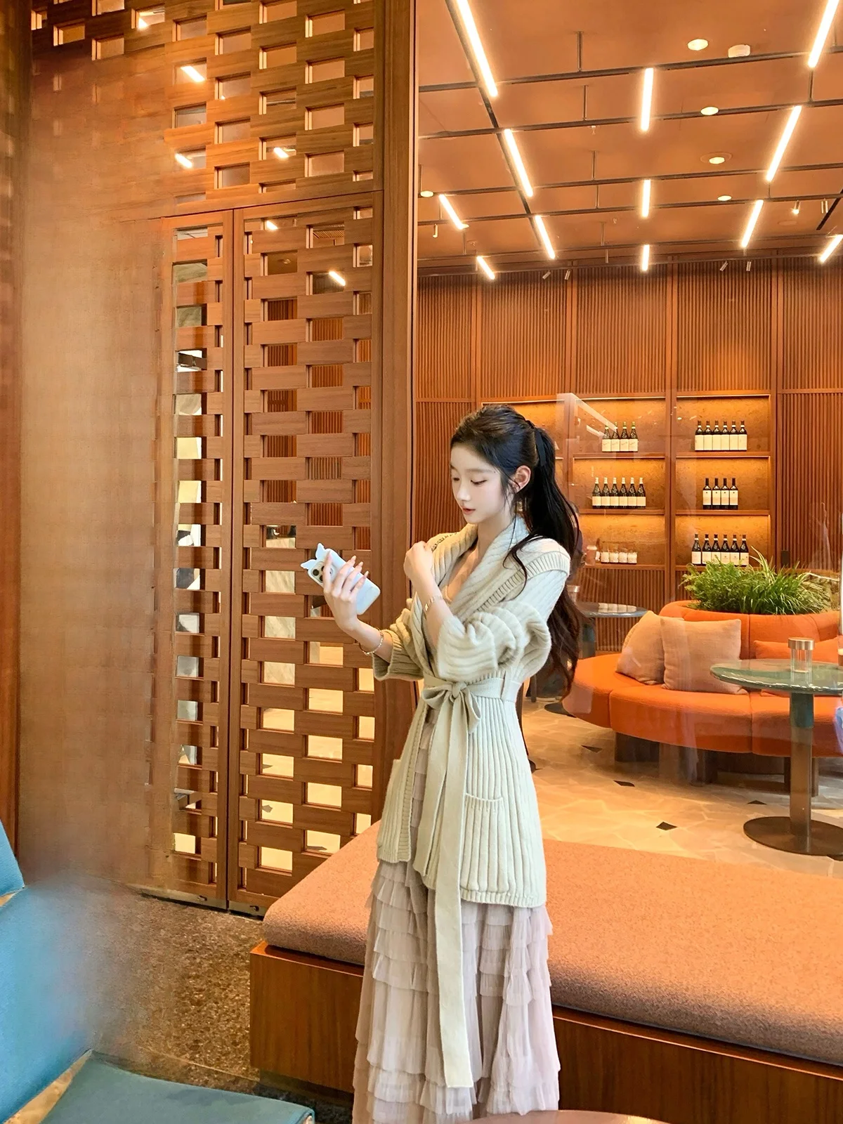 

Женский вязаный кардиган Spicy Hotdog Manhattan Sunset Double Ket, осенне-зимняя верхняя одежда средней длины, модная женская одежда