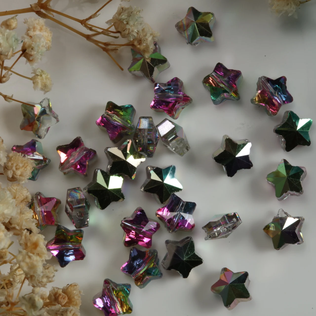 8mm 160pcs Clear Grape Purple Pentagram Glass Beads Through Hole Loose Bead For Handcraft Jewelry Pendant Beading DIY Accessory