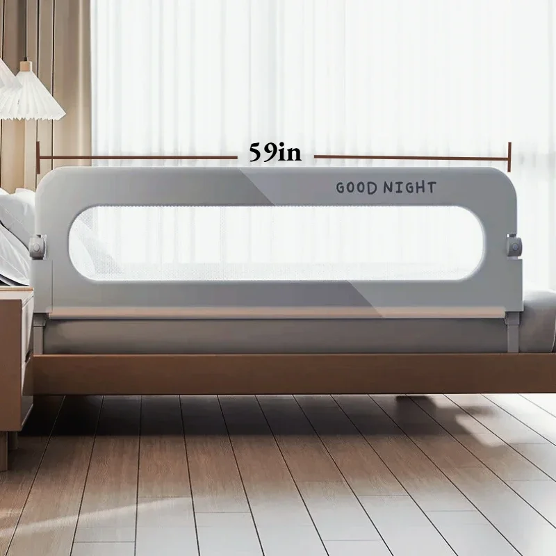 حاجز سرير IMBABY للأطفال الصغار مقاس 59 بوصة، قضبان سرير طويلة جدًا قابلة للطي وقابلة للتنفس للأطفال الصغار مع قاعدة على شكل حرف L، رمادي #1
