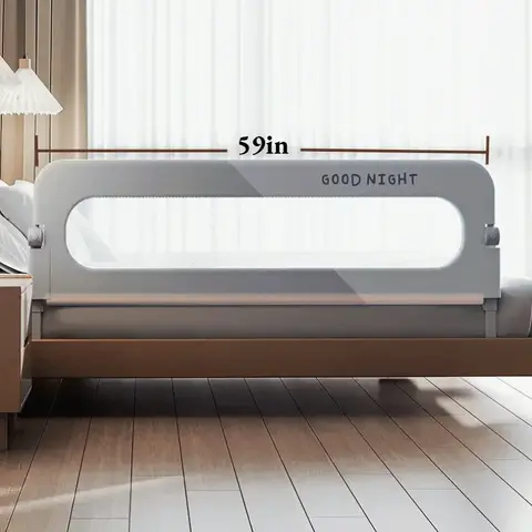 IMBABY Bed Rail for Toddlers 59"Extra Long Foldable Toddler Bed Rails Breathable Guard Rail for Toddlers with L-Shape Base,grey