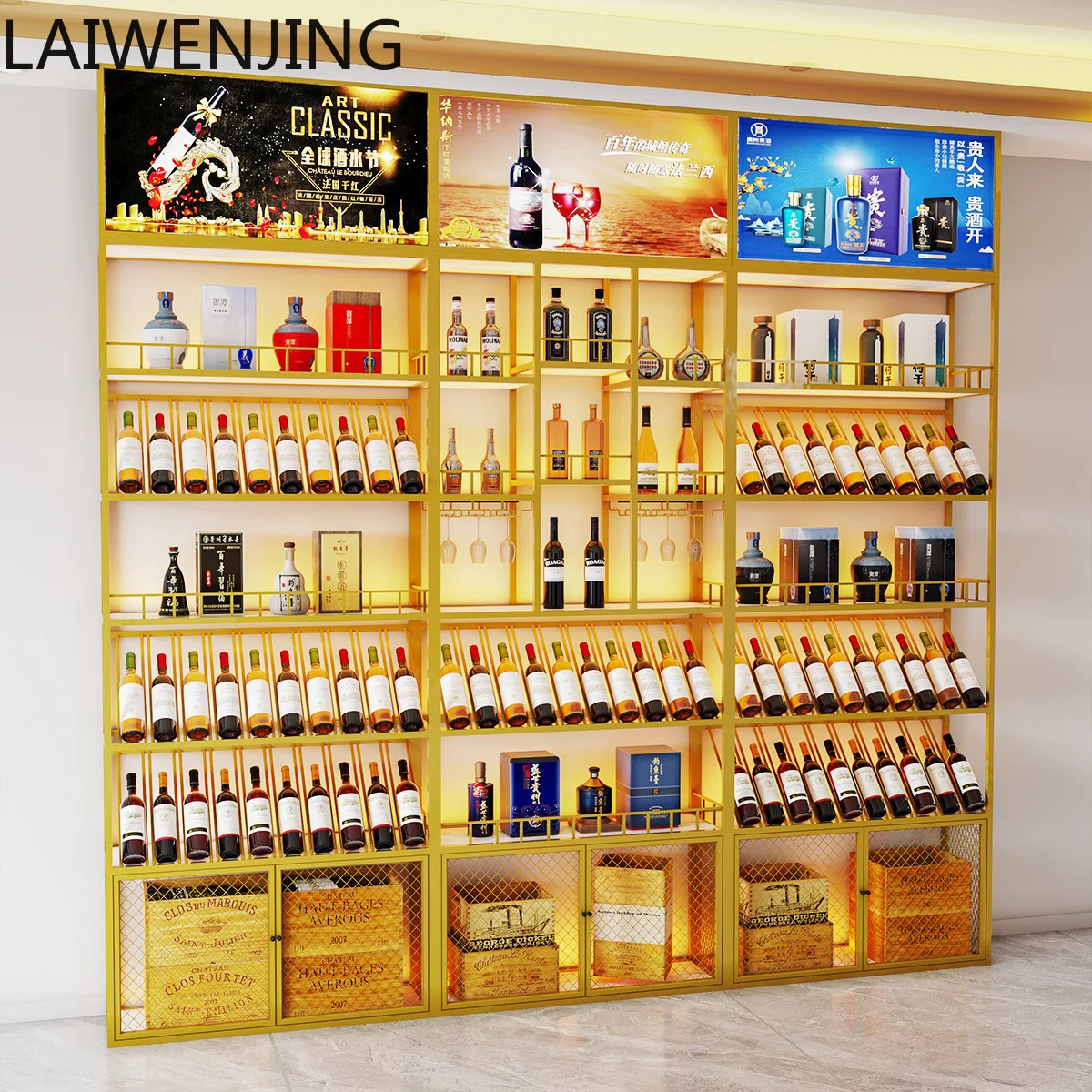 

MJY wrought iron floor-to-ceiling creative multi-layer wine cabinet displayed against the wall modern display stand