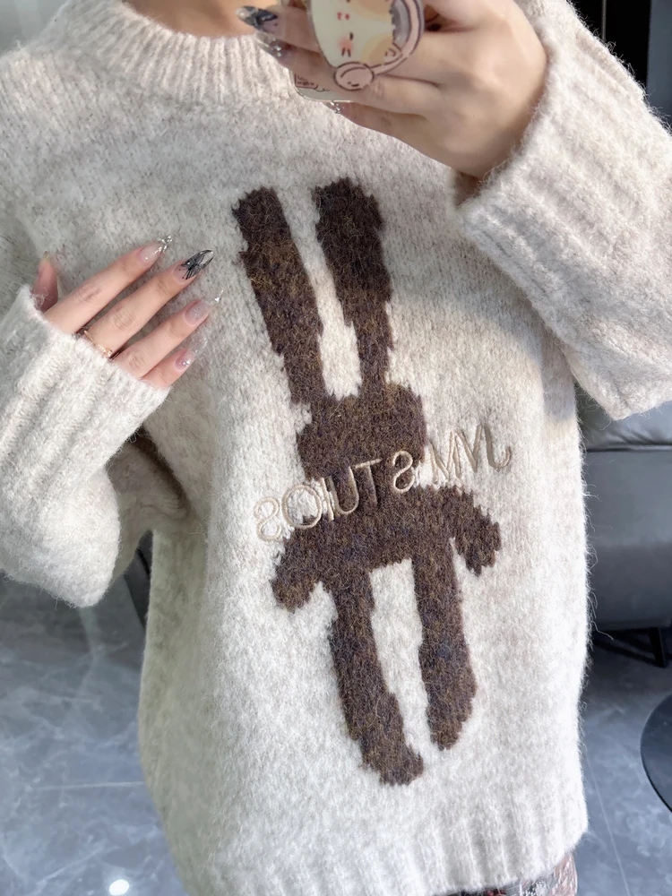 Winter Thickened Coarse Wool Sweater Korean Style Warm Elastic Knitted Outer Inner Wear Shirt