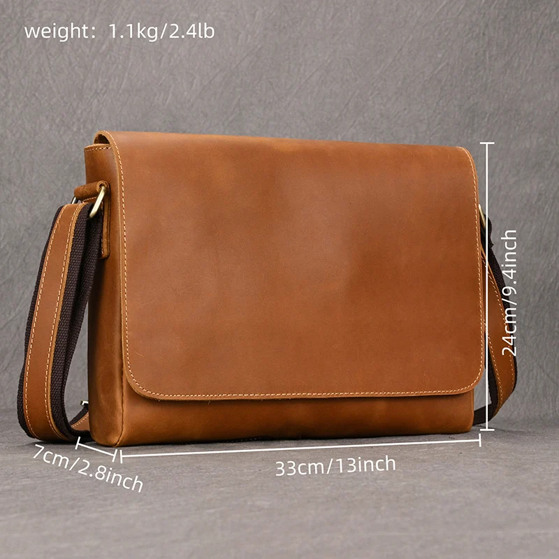 Luufan męska torba z prawdziwej skóry na ramię pasuje do A4 Documens skóra Crazy Horse torba Crossbody z magnetyczną klapką dla mężczyzn