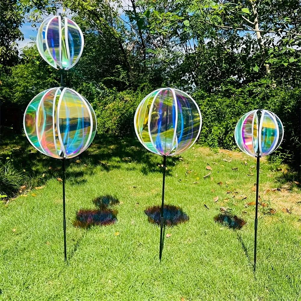 

Декоративный элемент для сада с эффектом радуги, прочное пластиковое украшение для улицы, разноцветный светоотражающий шар-ветряная мельница.