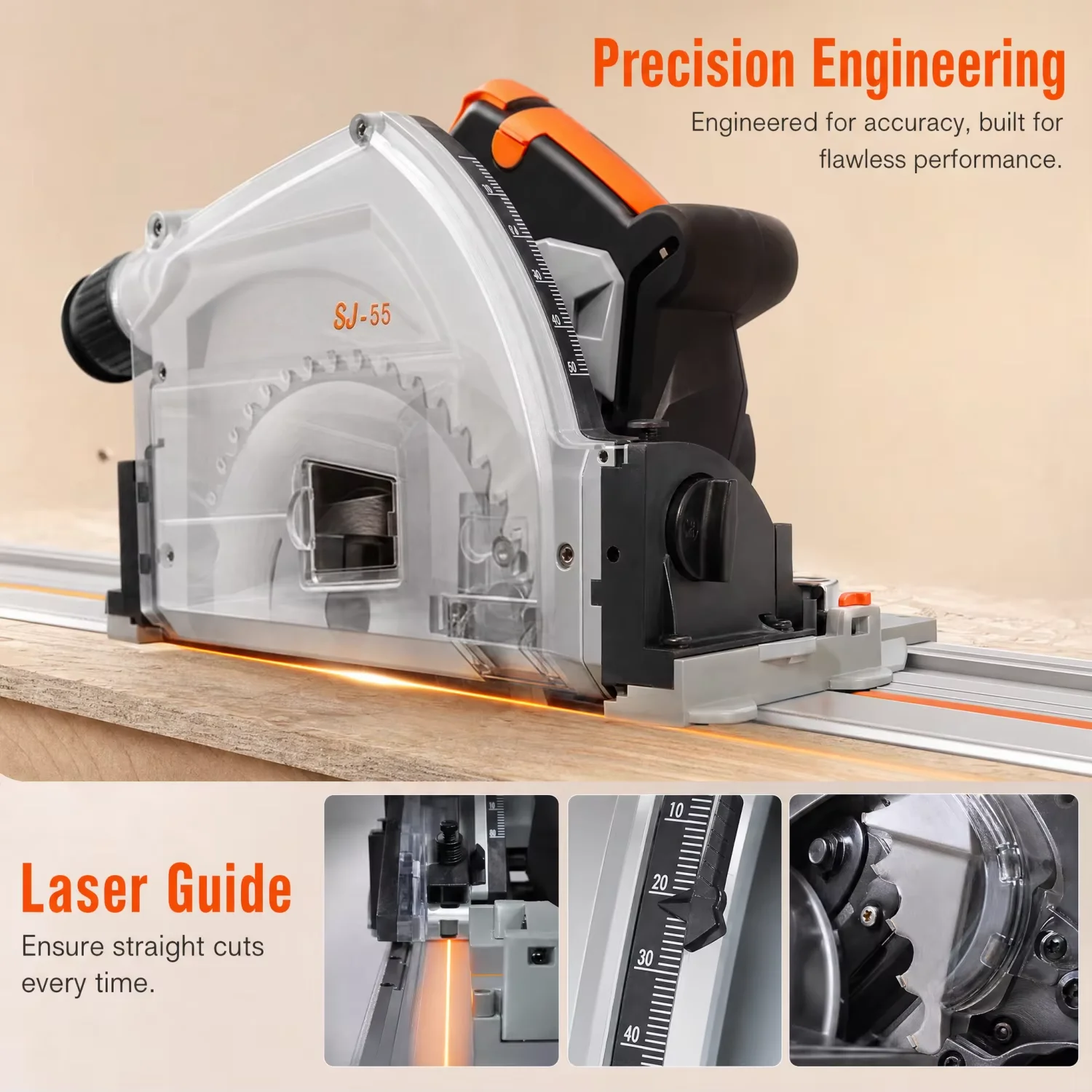 SJ-55A Brushless Precision Track Saw – Portable High Accuracy Guide Rail Circular Saw for Woodworking, Customizable OEM