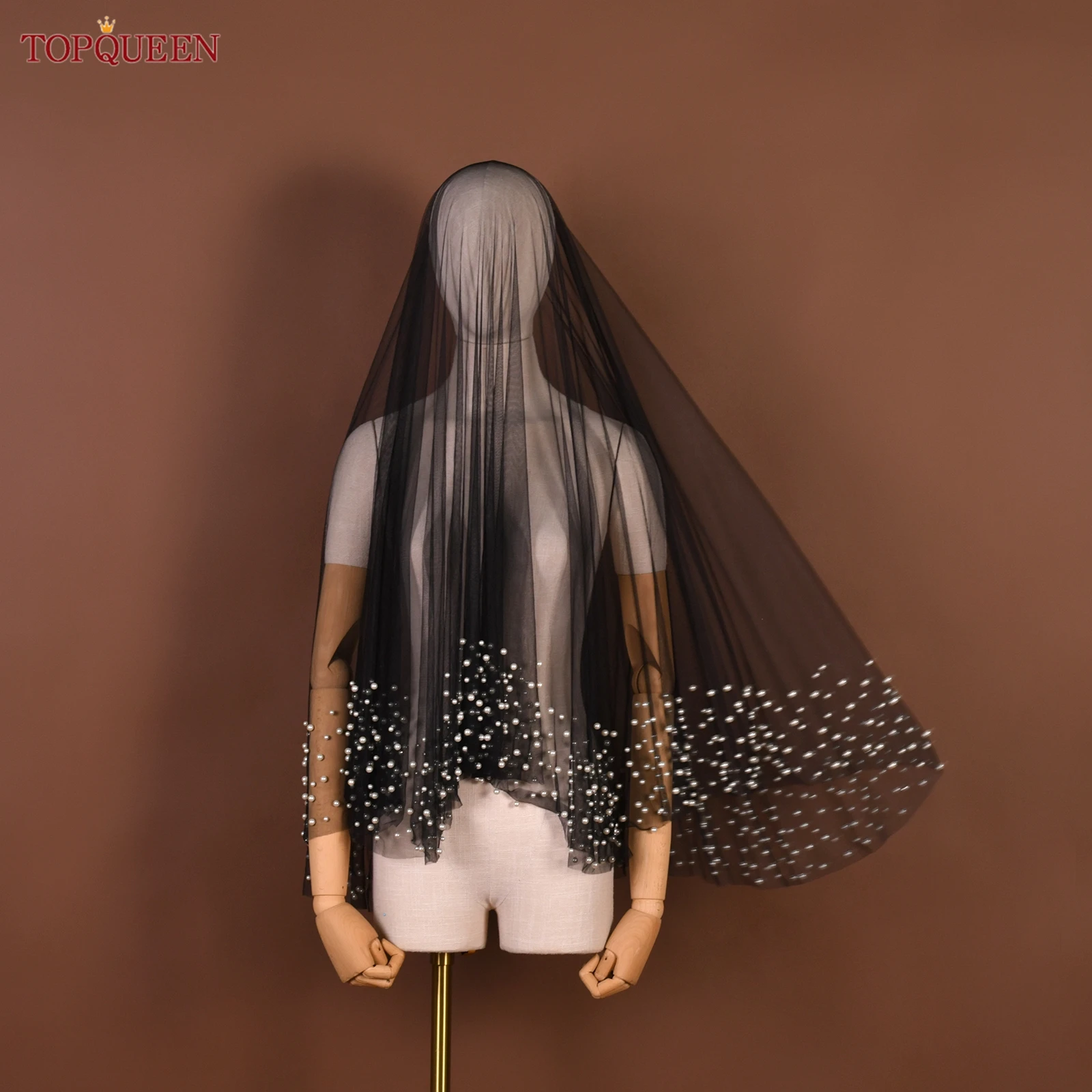 

TOPQUEEN V228 жемчужная свадебная фата, черный тюль, свадебные аксессуары, фата, закрывающая лицо, черная вуаль, настраиваемая