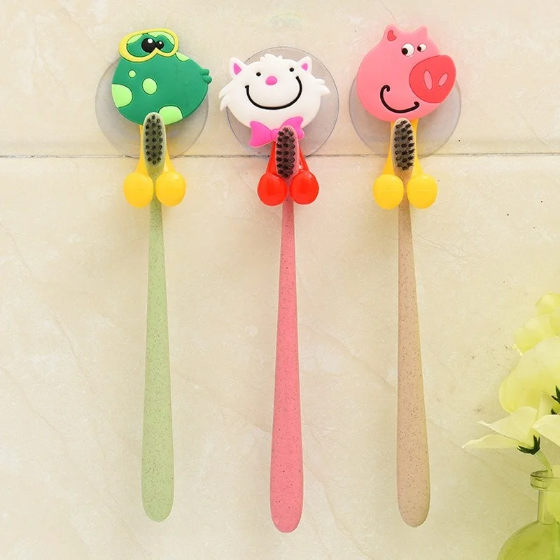 1pcs Cute Animal Cartoon Toothbrush Holder Wall Mounted Duty Suction Sucker Holder Hooks Set Organizer Tool Bathroom Accessories