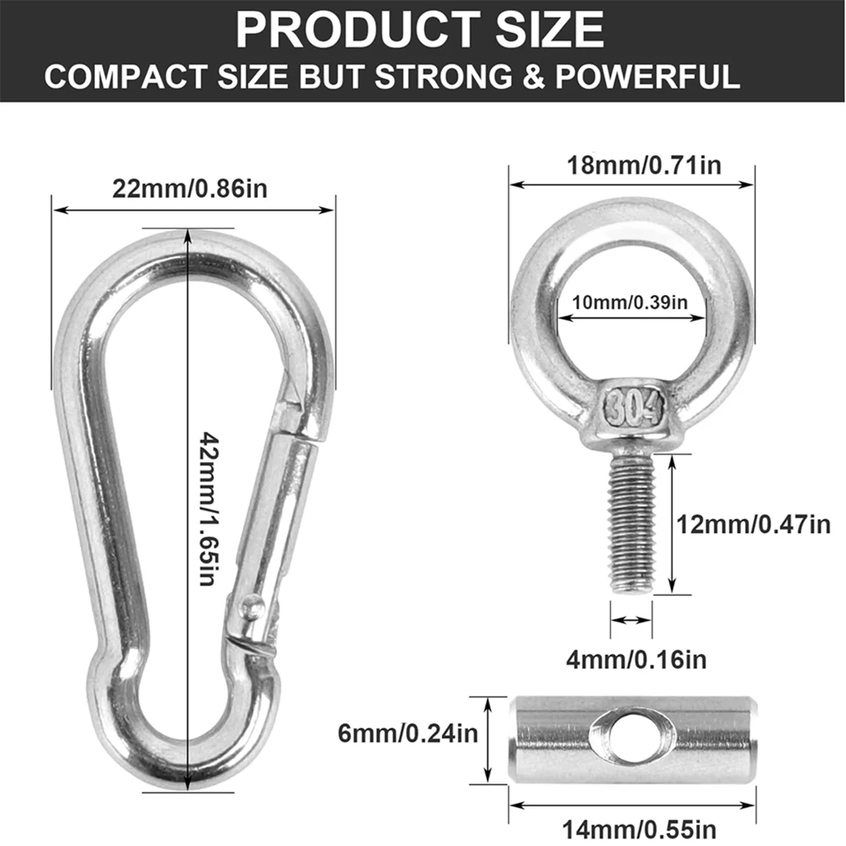 10PCS Awning Rail Stoppers 6mm with 10 Carabiners, 304 Stainless Steel Rv Awning Hooks for Lights Camping Awning