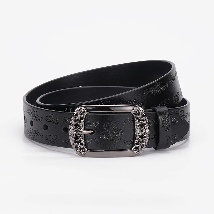 حزام نسائي من الجلد الأصلي Fashionretroeasiest لحزام جلد البقر بإبزيم دبوسي مع حزام جينز كاجوال