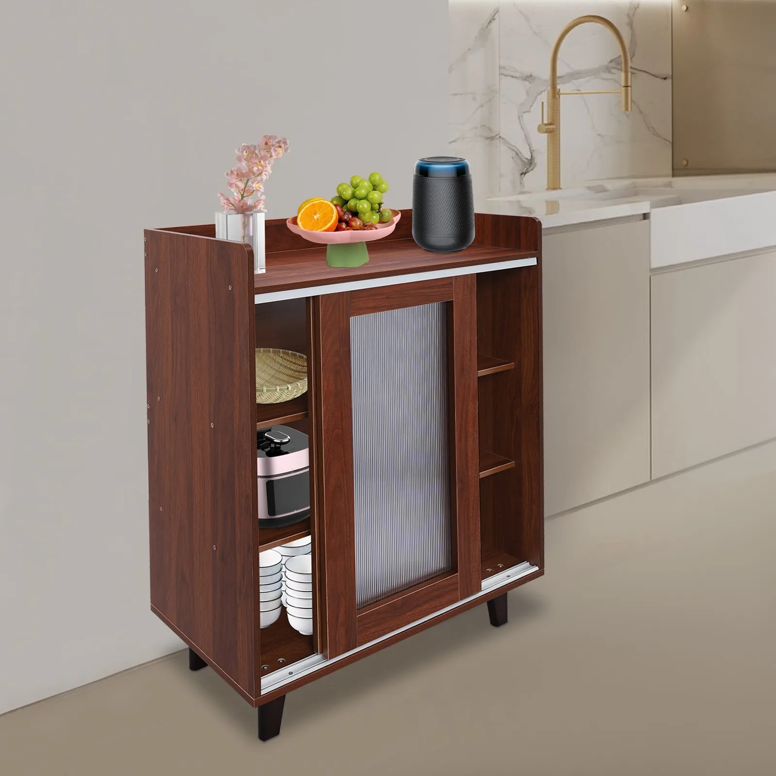 

3Tiers Wooden Kitchen LivingRoom Pantry Sideboard Storage Cabinet Floor Standing