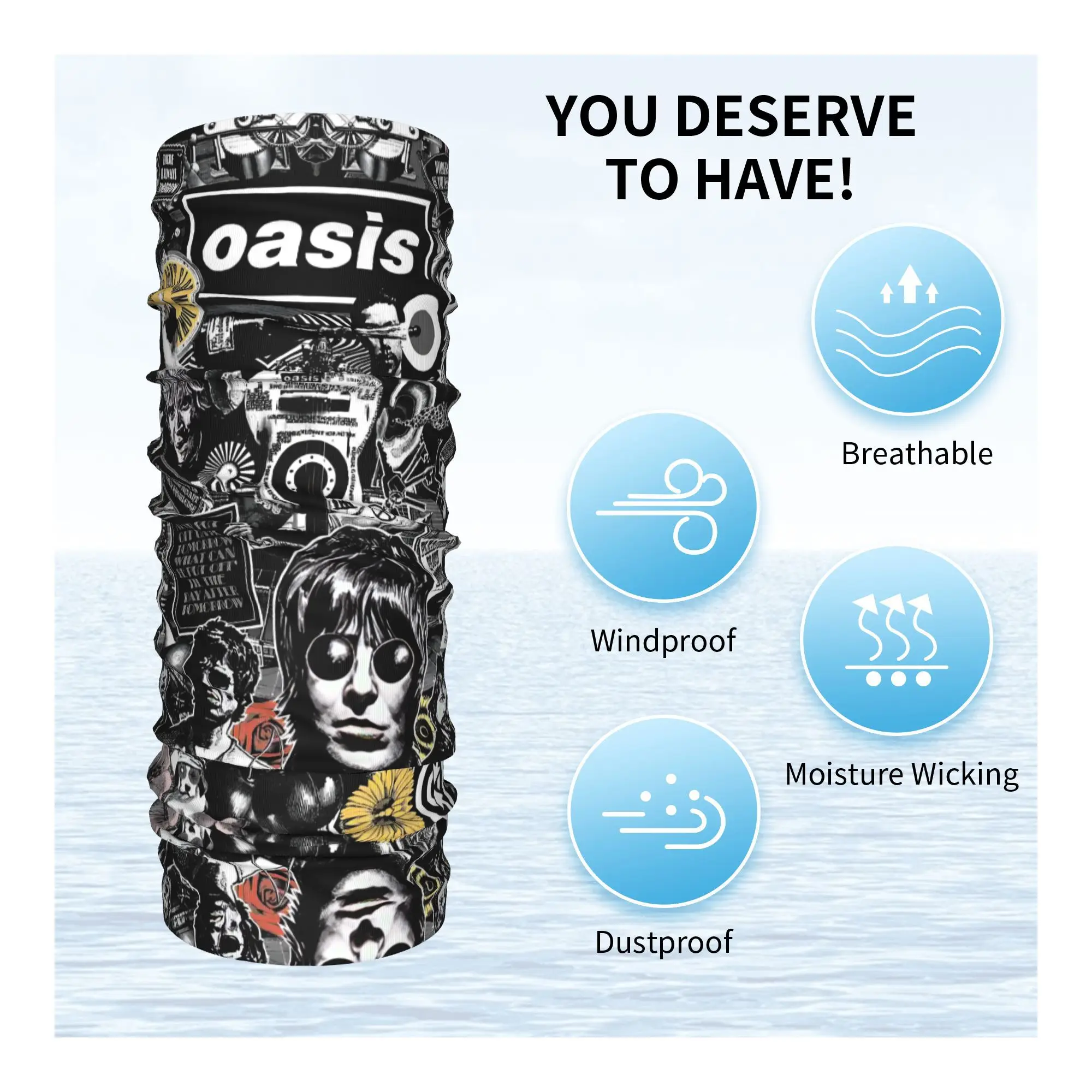 مخصص O-Oasises البريطانية روك باندانا الرقبة الجراب للتزلج الدراجات الرجال النساء التفاف وشاح الشرير بالاكلافا أكثر دفئا