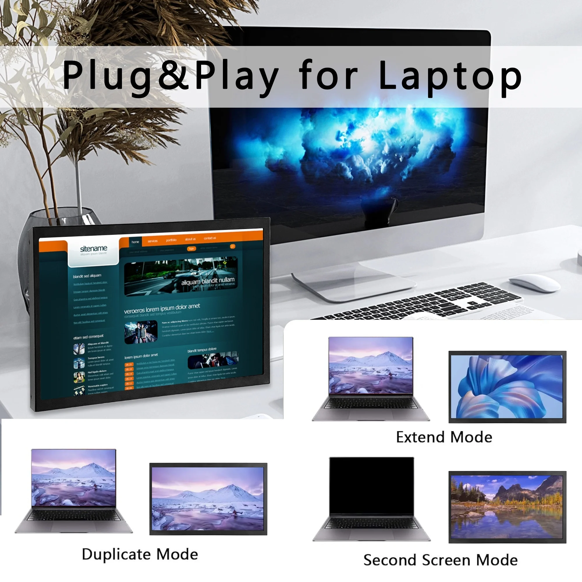 10 inch portable monitor 1024x600 IPS LCD HDMI compatible VGA AV input DC C-type screen power supply, suitable for laptop, camer