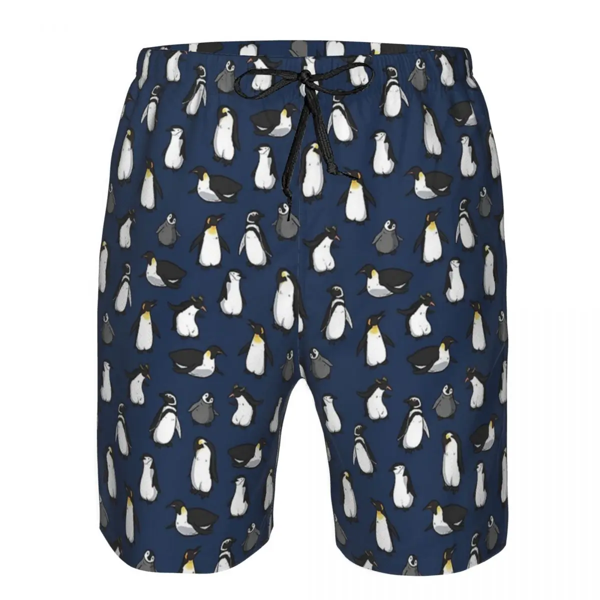 Cute Penguin Pattern (Dark Blue Variant) Trunks Beach Board Shorts Casual Quick Dry Swim Summer Men Pants