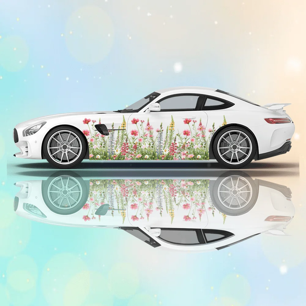 

Colorful Flowering Shrubs Car Vinyl Wraps Decal Self-adhesive PVC Sticker Suitable for Trucks SUV Decor Auto Accessories Gift