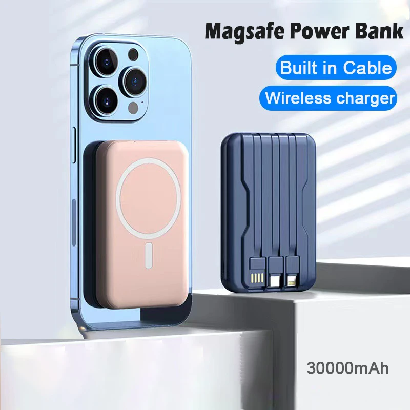 Magsafe Power bank 30000mAh Built in Cable Portable Battery Wireless Charger Powerbank For iPhone 1514 Pro Max Magnetic Powerbnk